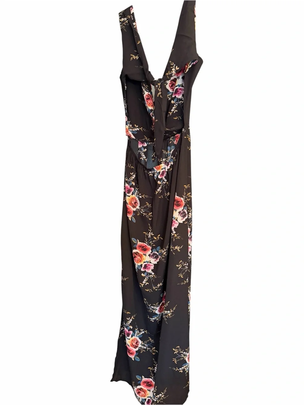 Floral Maxi Dress - Black with Pink Blooms - Picture 2 of 6